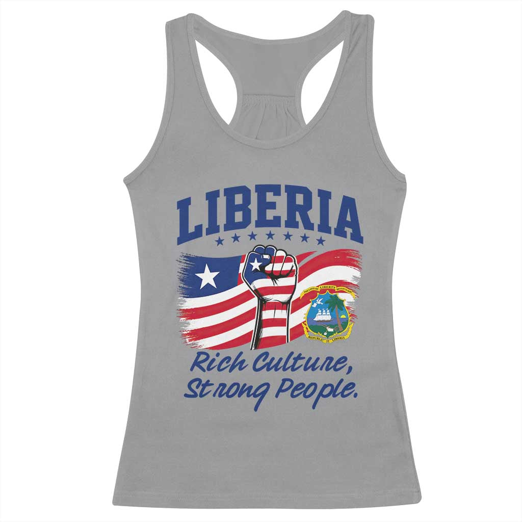 Liberia Rich Culture Strong People Patriotic Racerback Tank Top Liberian Flag Fist Coat Of Arms Heritage Pride