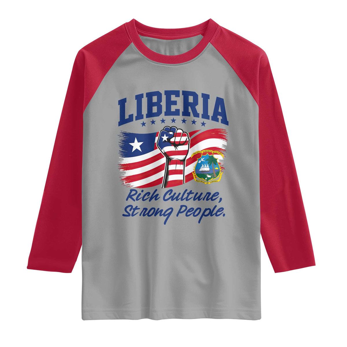 Liberia Rich Culture Strong People Patriotic Raglan Shirt Liberian Flag Fist Coat Of Arms Heritage Pride