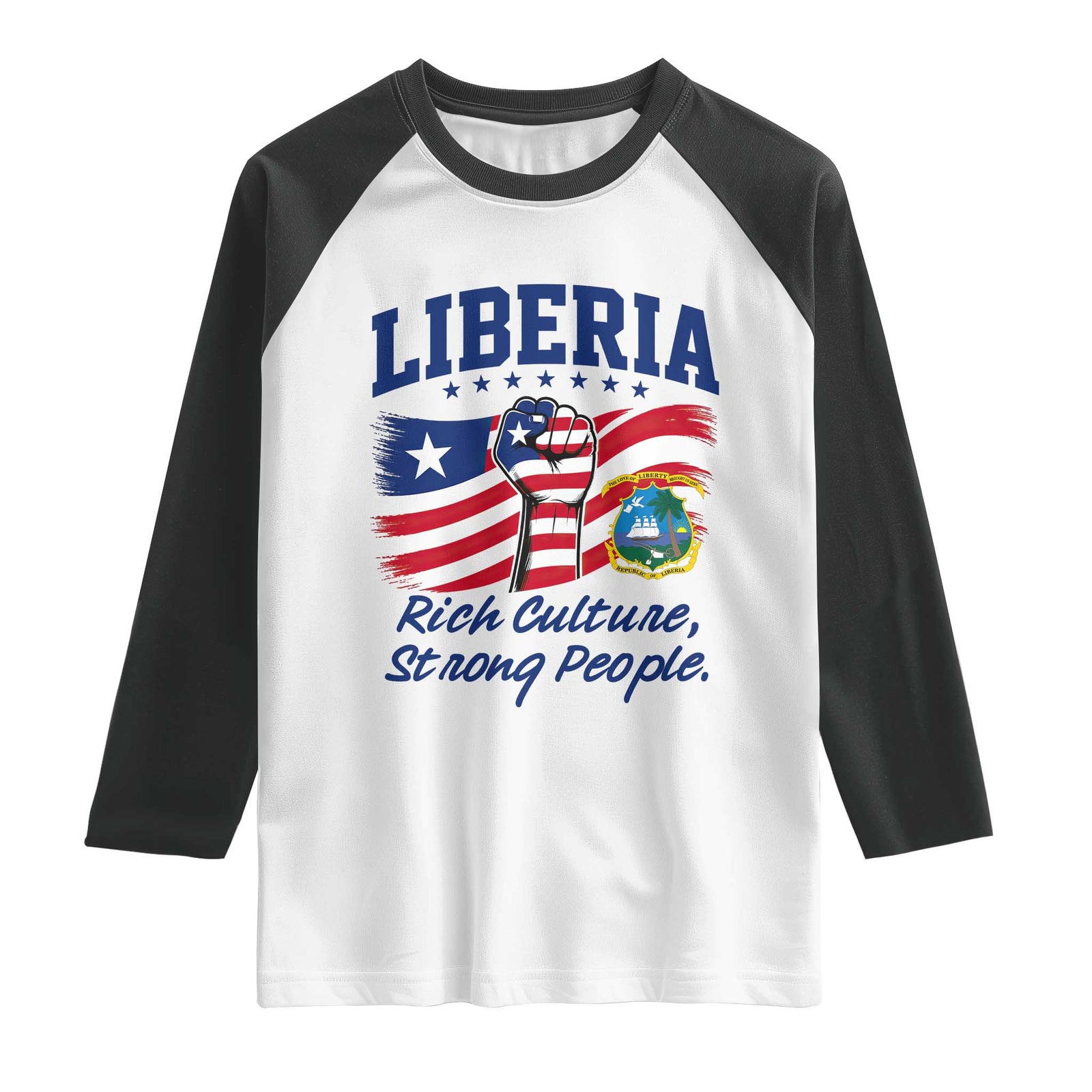 Liberia Rich Culture Strong People Patriotic Raglan Shirt Liberian Flag Fist Coat Of Arms Heritage Pride TS02 White Black Print Your Wear