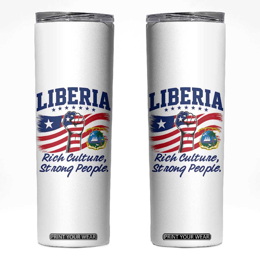 Liberia Rich Culture Strong People Patriotic Skinny Tumbler Liberian Flag Fist Coat Of Arms Heritage Pride TS02 White Print Your Wear
