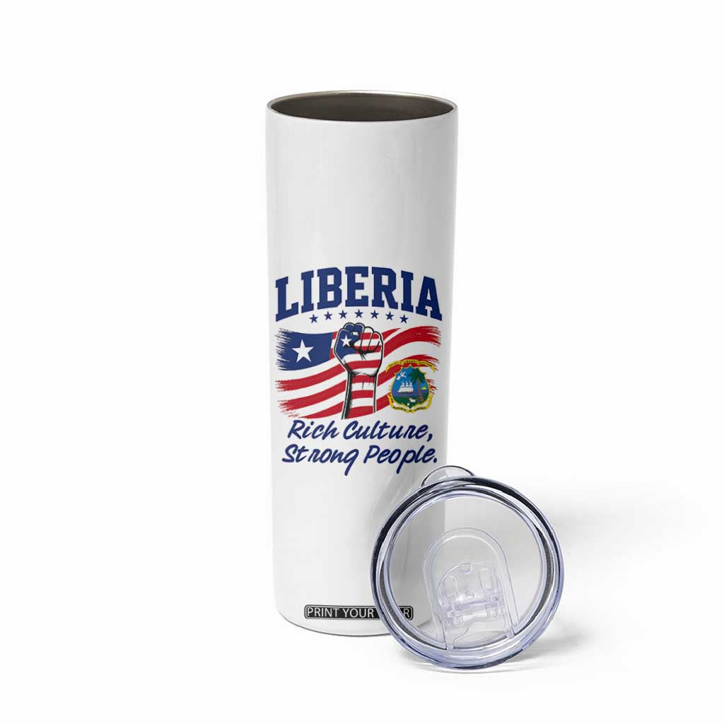 Liberia Rich Culture Strong People Patriotic Skinny Tumbler Liberian Flag Fist Coat Of Arms Heritage Pride