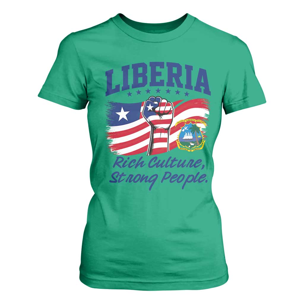 Liberia Rich Culture Strong People Patriotic T Shirt For Women Liberian Flag Fist Coat Of Arms Heritage Pride