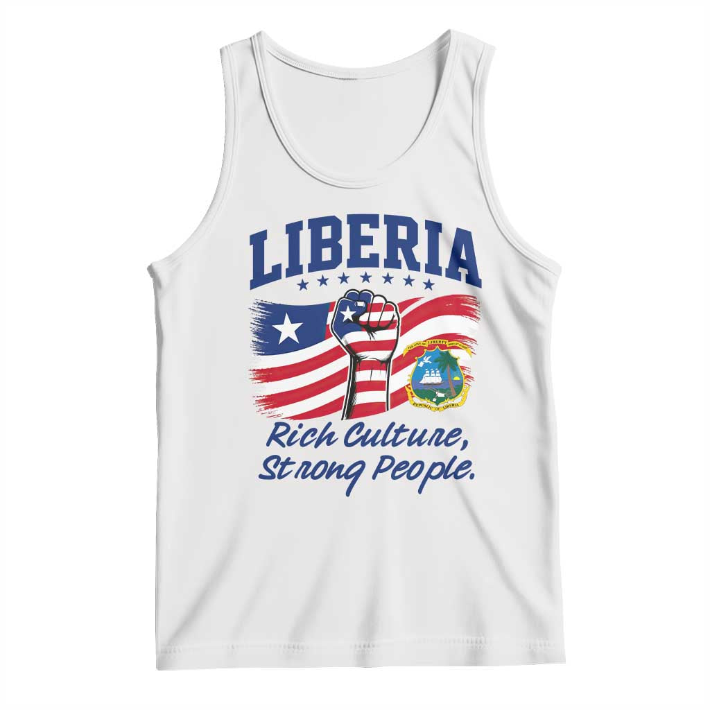 Liberia Rich Culture Strong People Patriotic Tank Top Liberian Flag Fist Coat Of Arms Heritage Pride TS02 White Print Your Wear