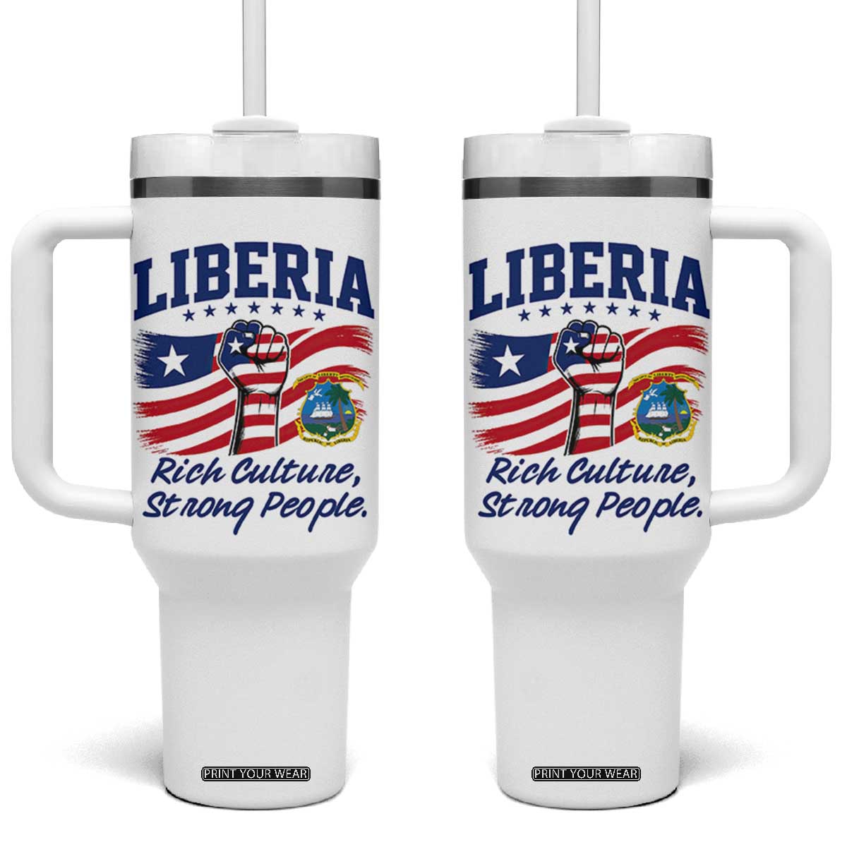 Liberia Rich Culture Strong People Patriotic Tumbler With Handle Liberian Flag Fist Coat Of Arms Heritage Pride