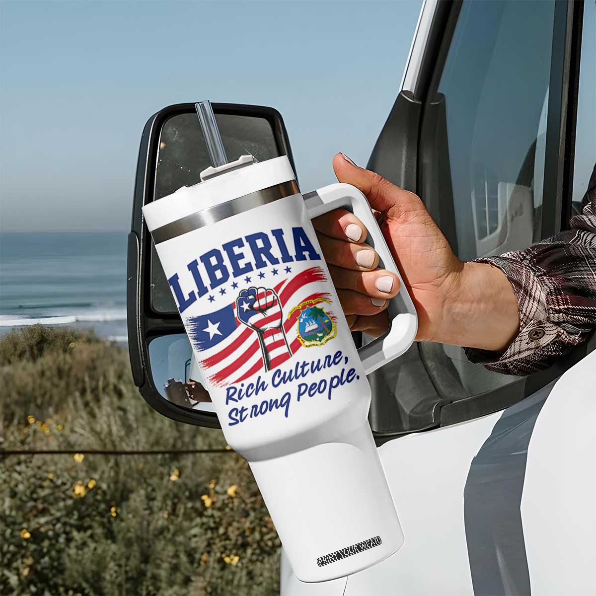 Liberia Rich Culture Strong People Patriotic Tumbler With Handle Liberian Flag Fist Coat Of Arms Heritage Pride