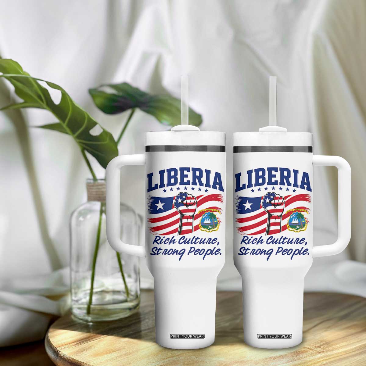 Liberia Rich Culture Strong People Patriotic Tumbler With Handle Liberian Flag Fist Coat Of Arms Heritage Pride