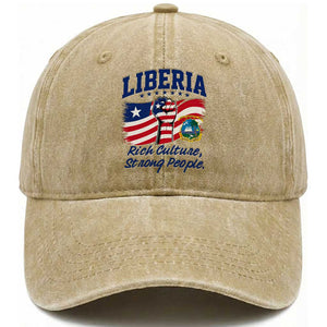 Liberia Rich Culture Strong People Patriotic Washed Cotton Baseball Cap Liberian Flag Fist Coat Of Arms Heritage Pride