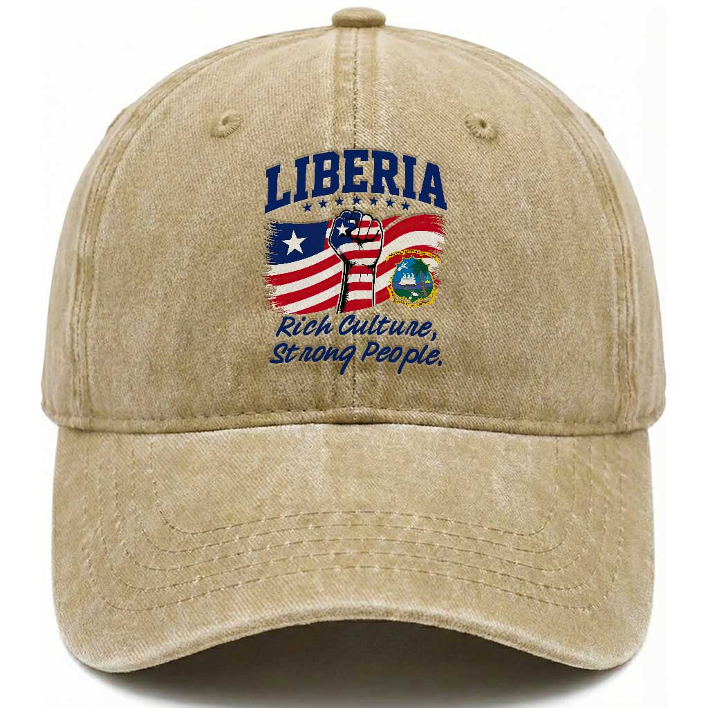 Liberia Rich Culture Strong People Patriotic Washed Cotton Baseball Cap Liberian Flag Fist Coat Of Arms Heritage Pride TS02 Print Your Wear