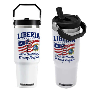 Liberia Rich Culture Strong People Patriotic Flip Straw Tumbler Liberian Flag Fist Coat Of Arms Heritage Pride