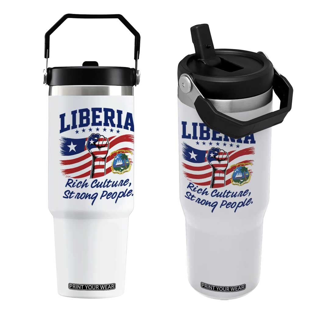 Liberia Rich Culture Strong People Patriotic Flip Straw Tumbler Liberian Flag Fist Coat Of Arms Heritage Pride TS02 One Size: 30 oz White Print Your Wear