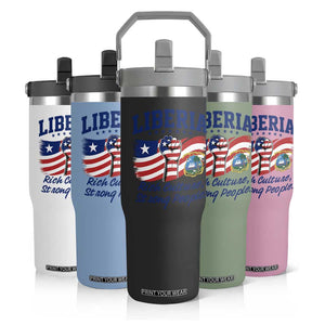 Liberia Rich Culture Strong People Patriotic Flip Straw Tumbler Liberian Flag Fist Coat Of Arms Heritage Pride