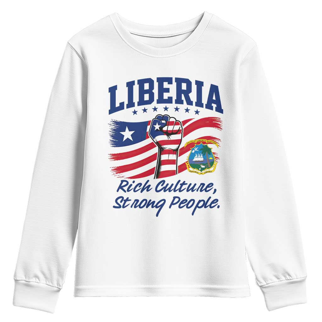 Liberia Rich Culture Strong People Patriotic Youth Sweatshirt Liberian Flag Fist Coat Of Arms Heritage Pride TS02 White Print Your Wear