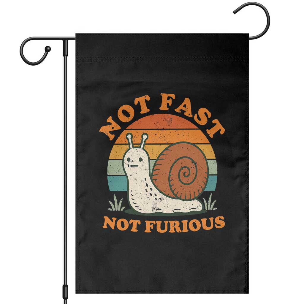 Funny Snail Introvert Slow Living Garden Flag Not Fast Not Furious Retro Sunset TS02 Black Print Your Wear