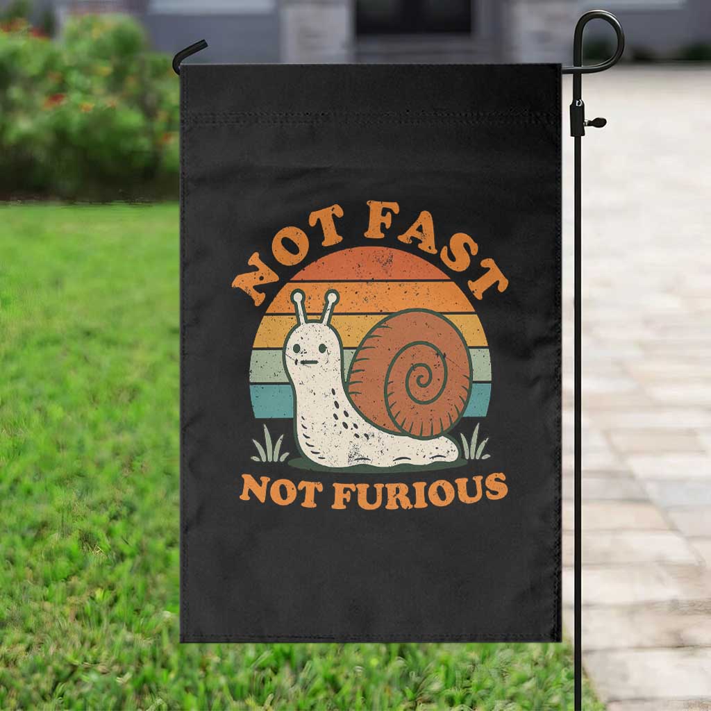 Funny Snail Introvert Slow Living Garden Flag Not Fast Not Furious Retro Sunset