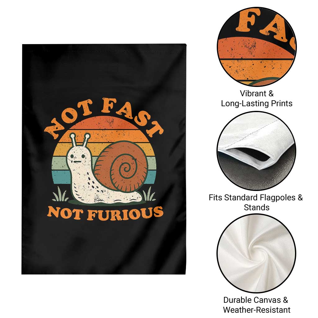 Funny Snail Introvert Slow Living Garden Flag Not Fast Not Furious Retro Sunset