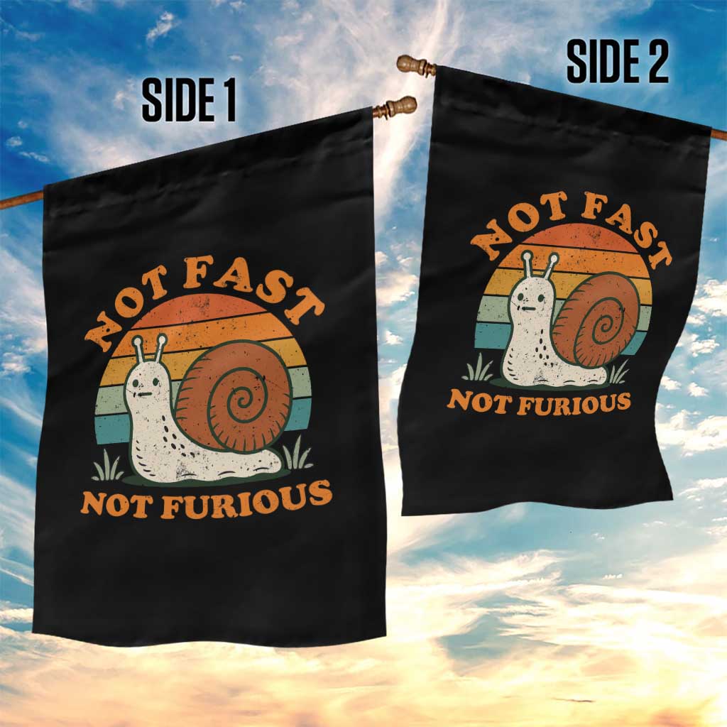 Funny Snail Introvert Slow Living Garden Flag Not Fast Not Furious Retro Sunset