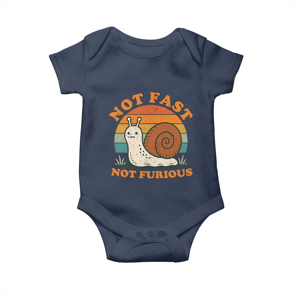 Funny Snail Introvert Slow Living Baby Onesie Not Fast Not Furious Retro Sunset