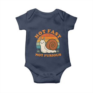 Funny Snail Introvert Slow Living Baby Onesie Not Fast Not Furious Retro Sunset