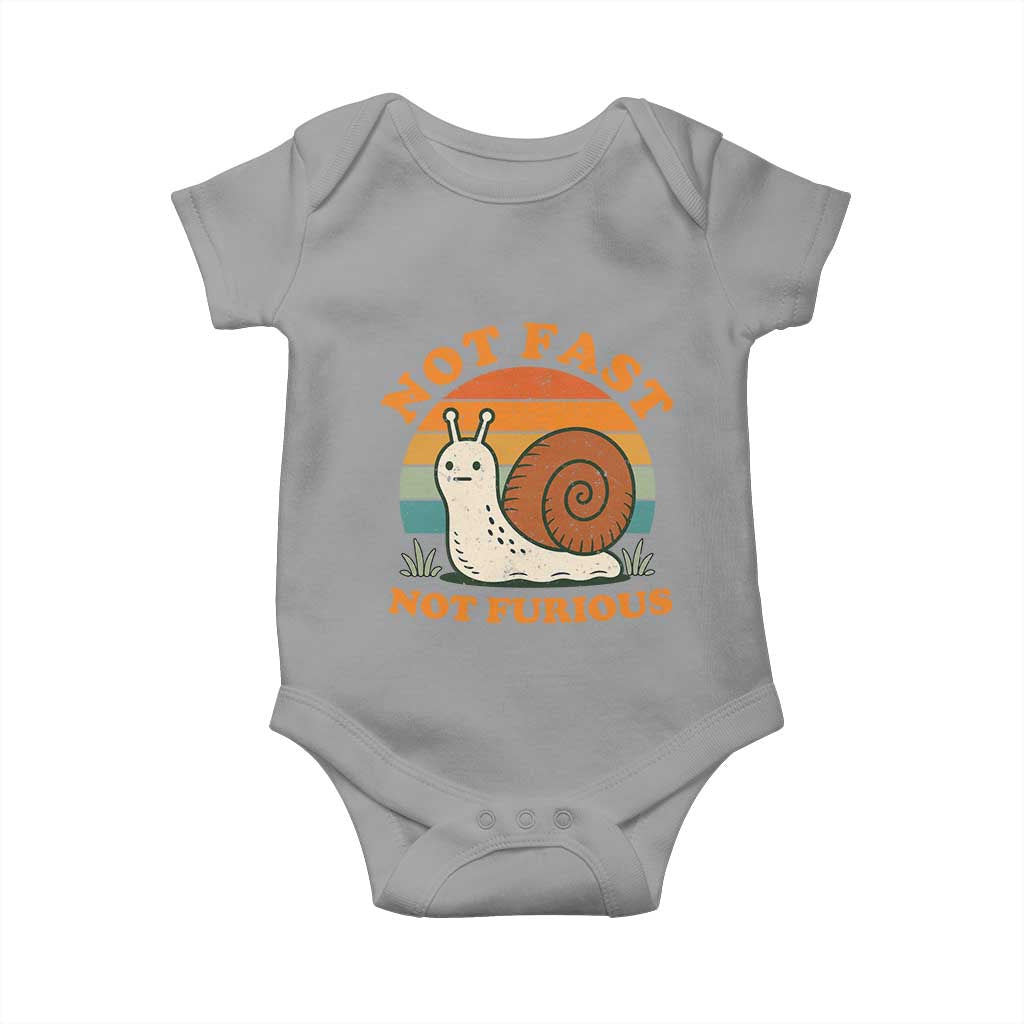 Funny Snail Introvert Slow Living Baby Onesie Not Fast Not Furious Retro Sunset