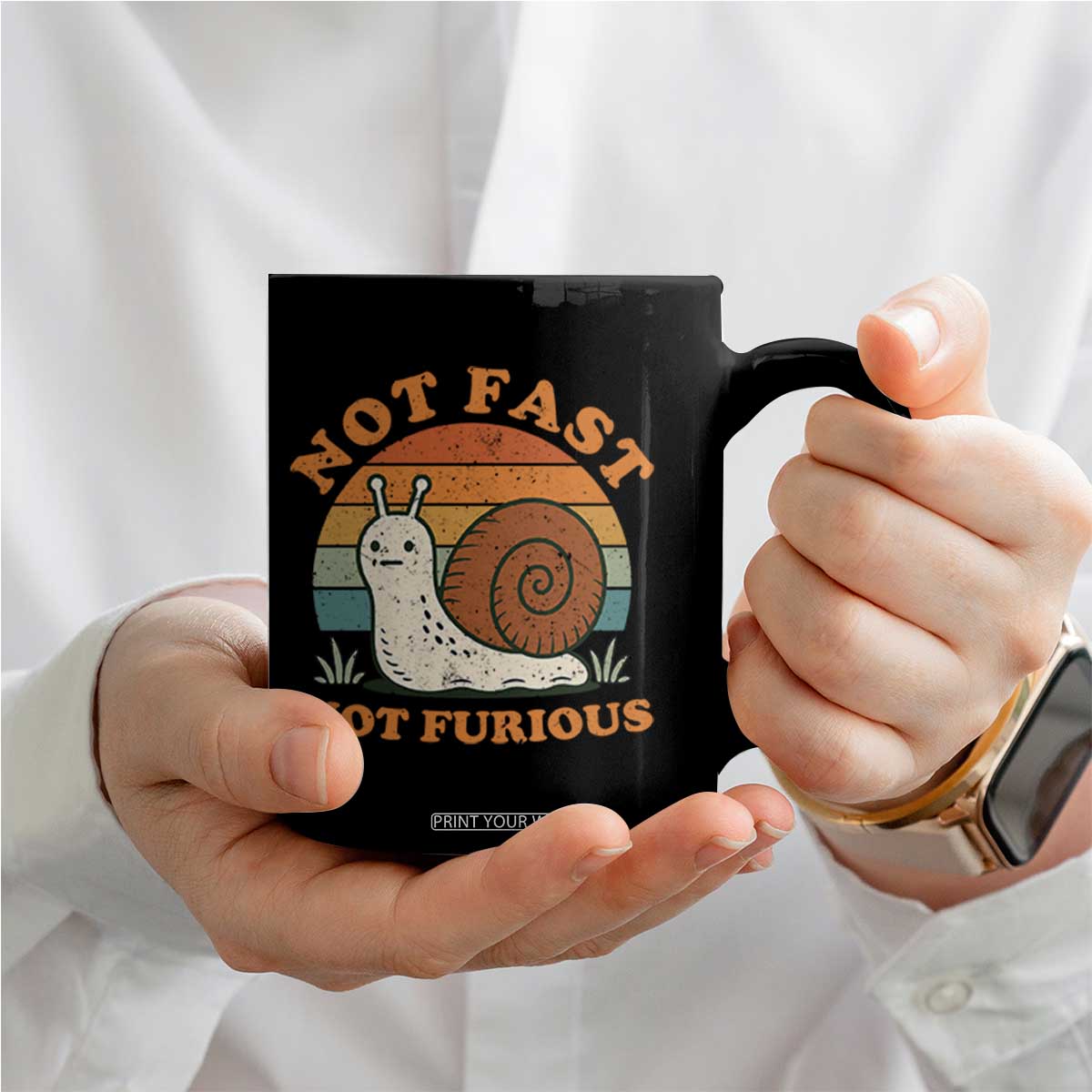 Funny Snail Introvert Slow Living Coffee Mug Not Fast Not Furious Retro Sunset