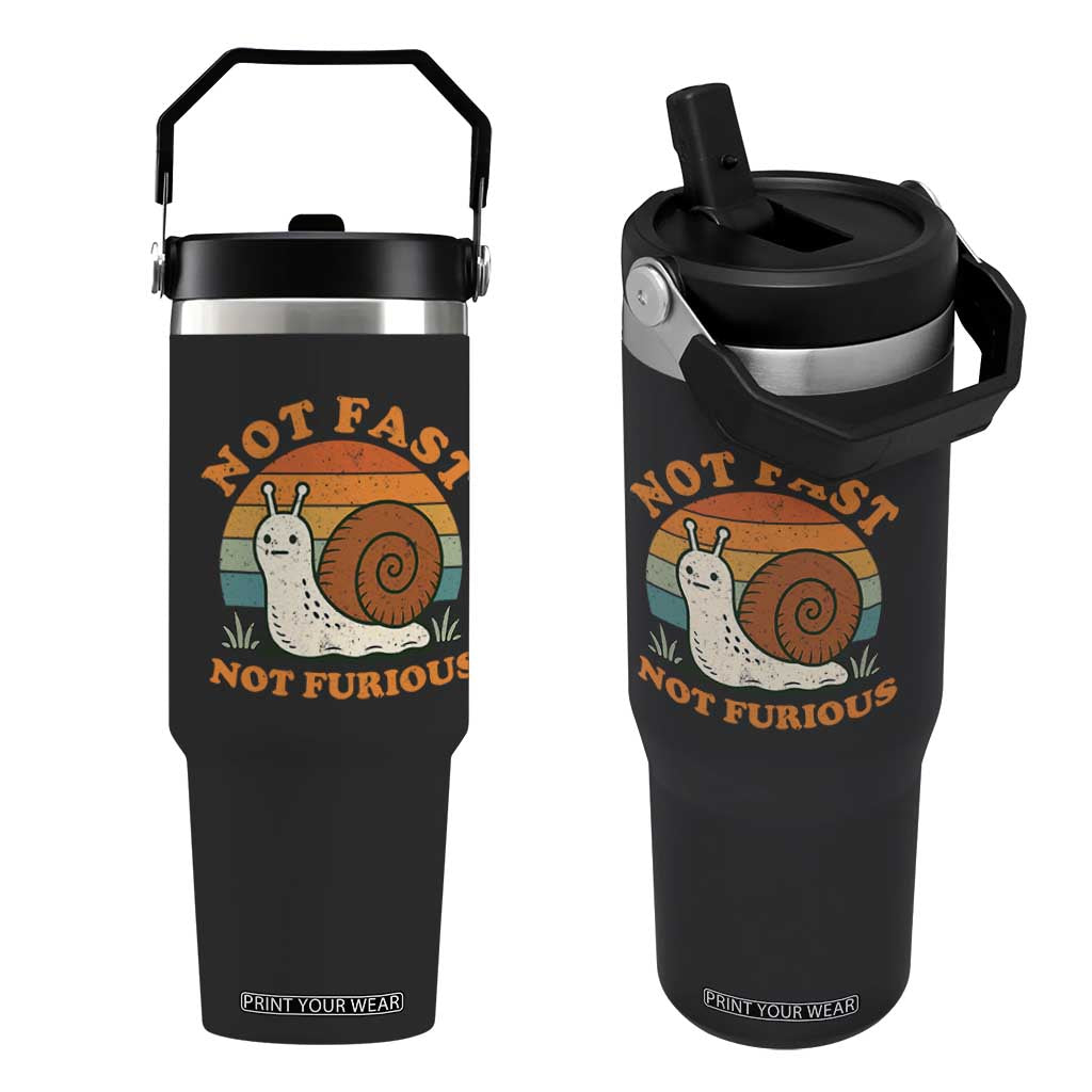 Funny Snail Introvert Slow Living Flip Straw Tumbler Not Fast Not Furious Retro Sunset TS02 One Size: 30 oz Black Print Your Wear