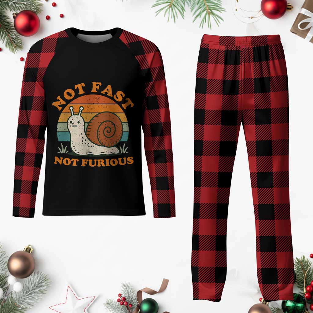 Funny Snail Introvert Slow Living Plaid Pajama Set Not Fast Not Furious Retro Sunset TS02 Buffalo Plaid Print Your Wear
