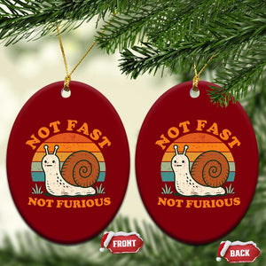 Funny Snail Introvert Slow Living Ceramic Ornament Not Fast Not Furious Retro Sunset