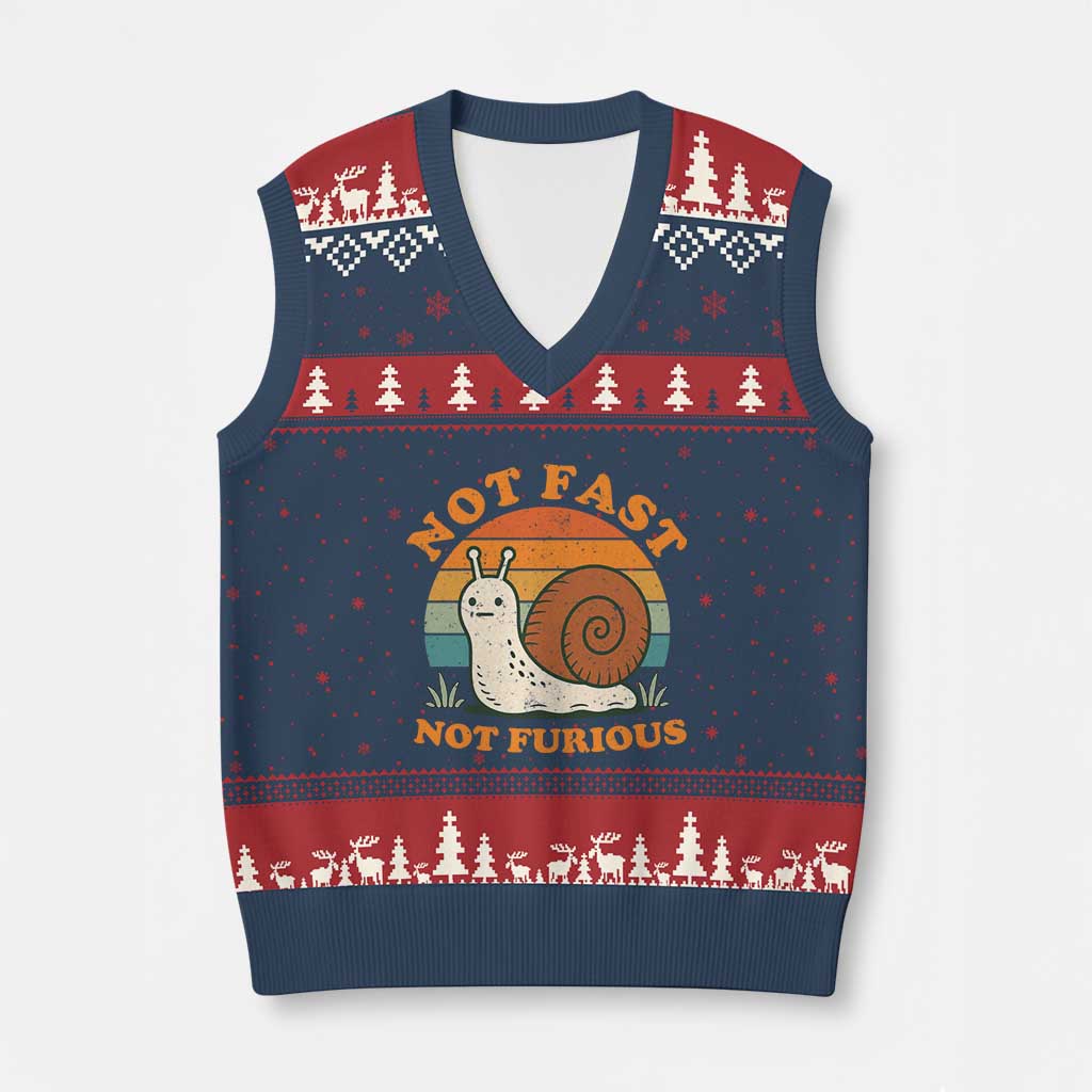 Funny Snail Introvert Slow Living V-Neck Knit Sweater Vest Not Fast Not Furious Retro Sunset TS02 Navy Red Print Your Wear