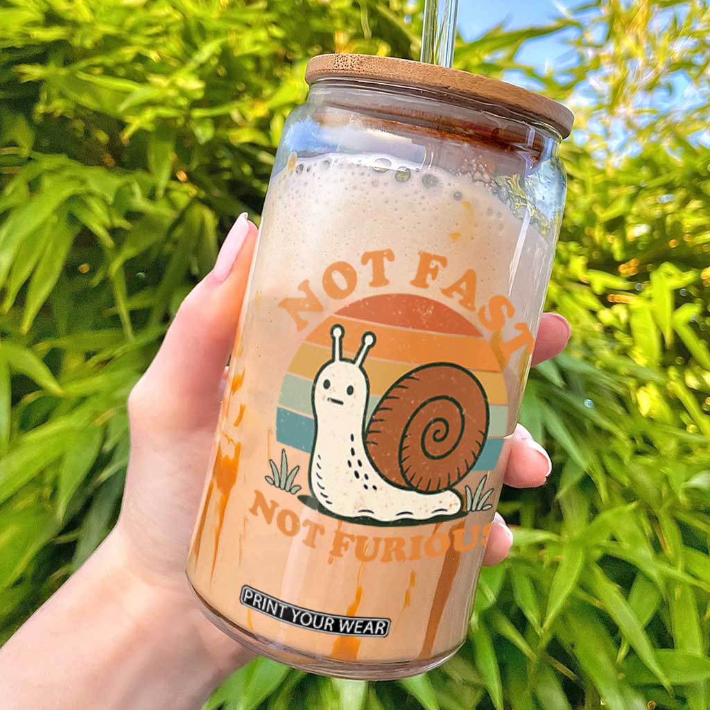 Funny Snail Introvert Slow Living Glass Can Not Fast Not Furious Retro Sunset TS02 Black Print Your Wear