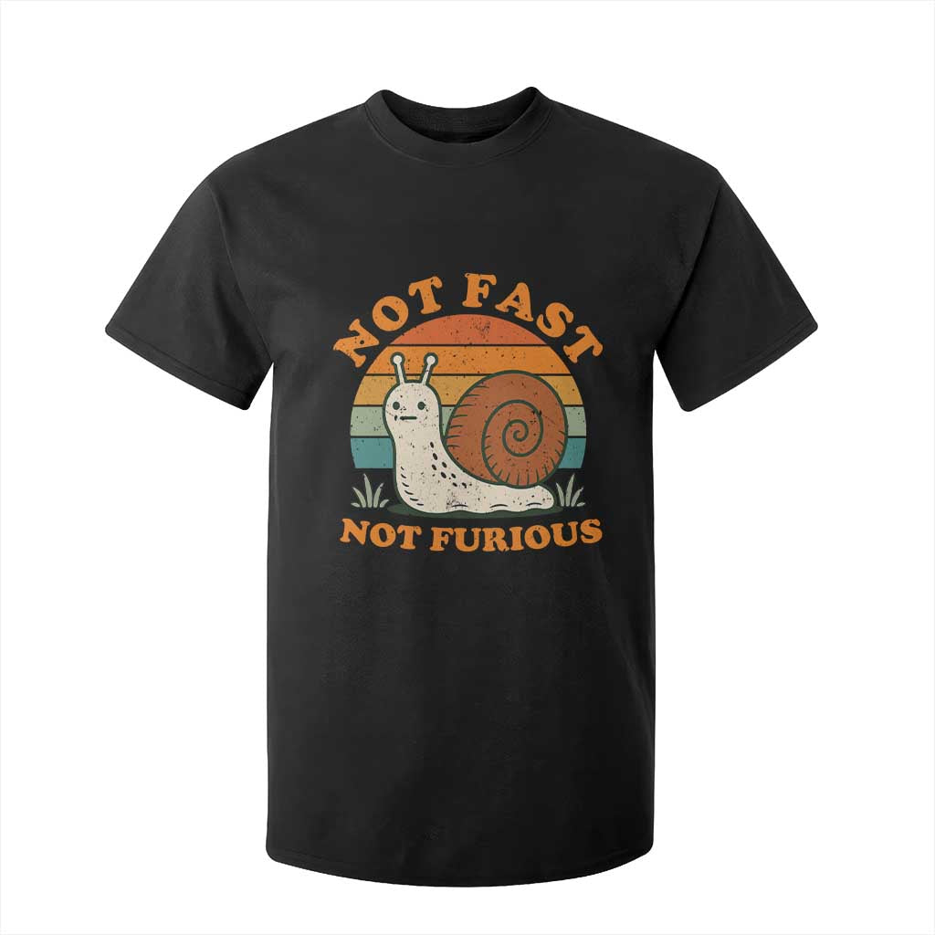 Funny Snail Introvert Slow Living T Shirt For Kid Not Fast Not Furious Retro Sunset