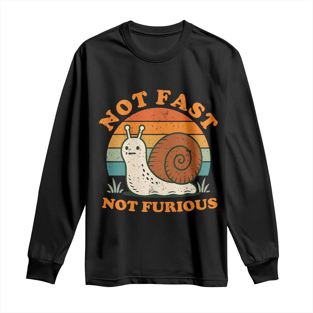 Funny Snail Introvert Slow Living Long Sleeve Shirt Not Fast Not Furious Retro Sunset TS02 Black Print Your Wear