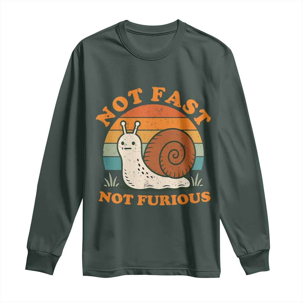 Funny Snail Introvert Slow Living Long Sleeve Shirt Not Fast Not Furious Retro Sunset