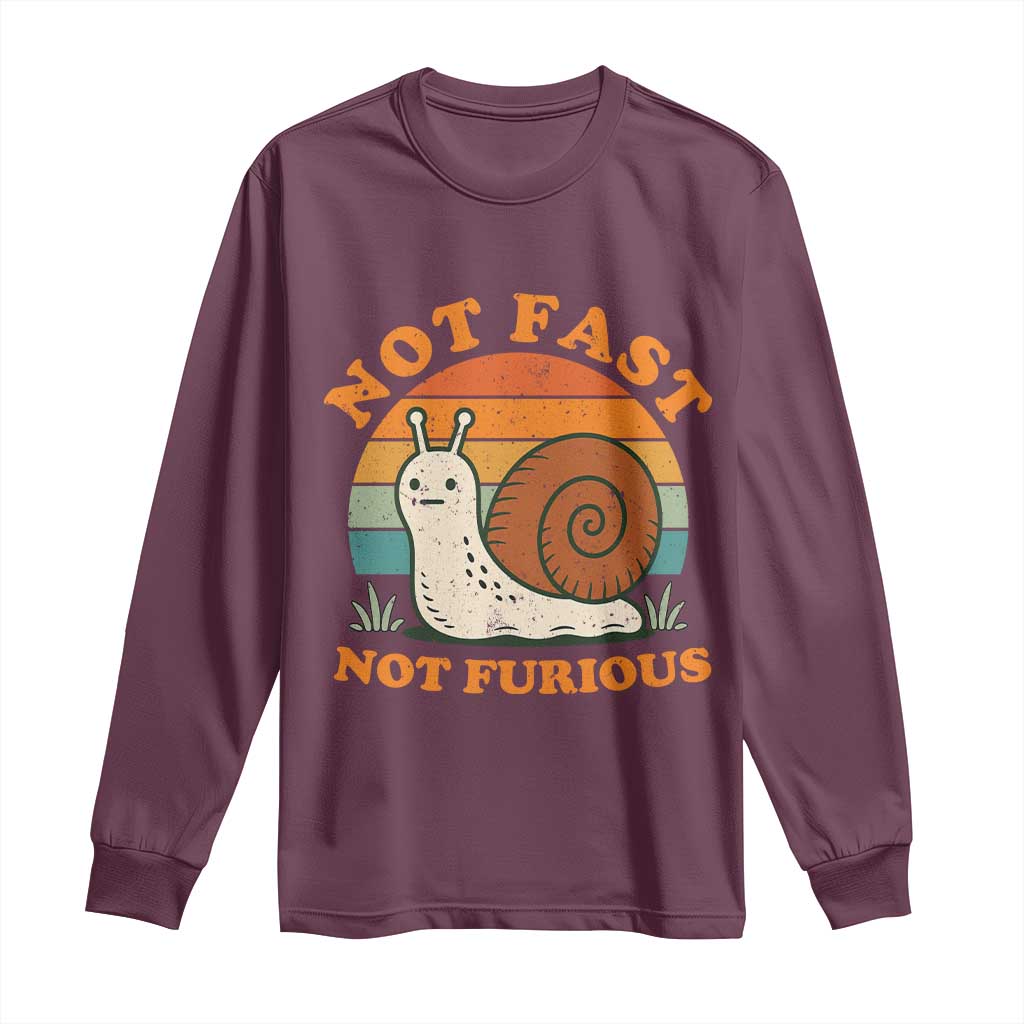 Funny Snail Introvert Slow Living Long Sleeve Shirt Not Fast Not Furious Retro Sunset