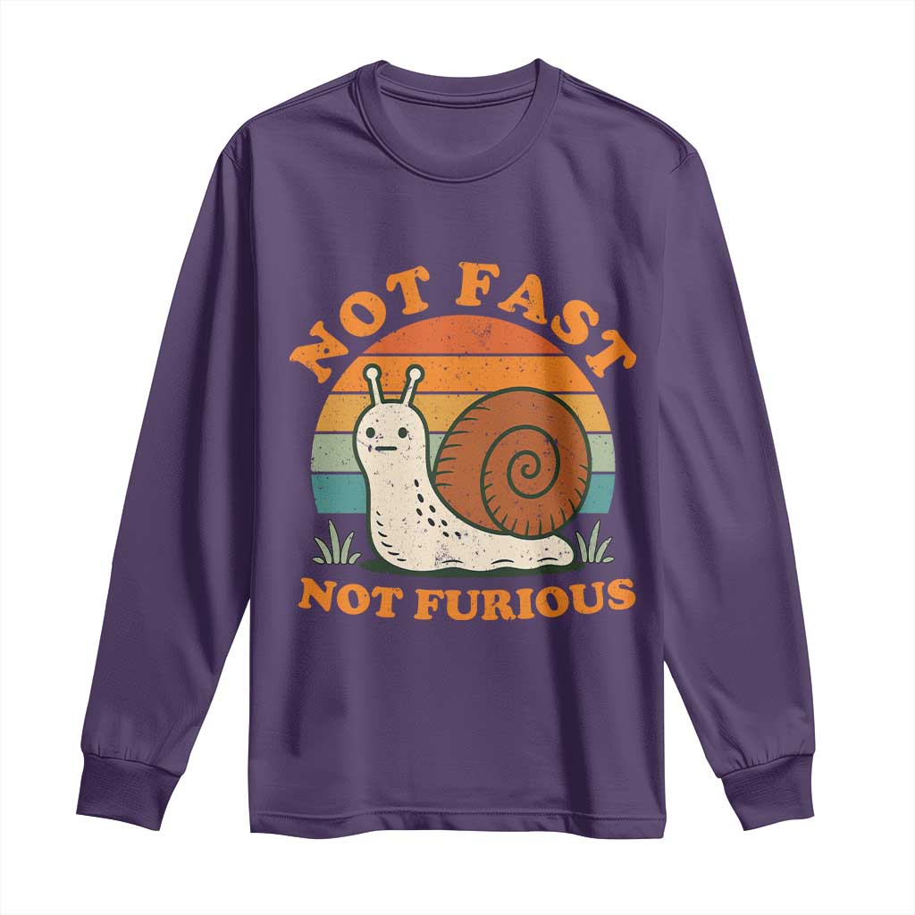 Funny Snail Introvert Slow Living Long Sleeve Shirt Not Fast Not Furious Retro Sunset