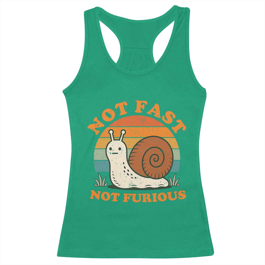 Funny Snail Introvert Slow Living Racerback Tank Top Not Fast Not Furious Retro Sunset