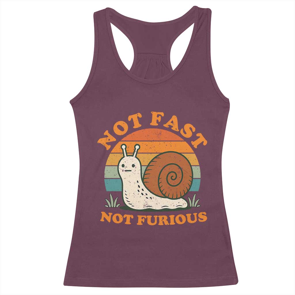 Funny Snail Introvert Slow Living Racerback Tank Top Not Fast Not Furious Retro Sunset