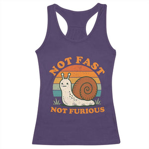 Funny Snail Introvert Slow Living Racerback Tank Top Not Fast Not Furious Retro Sunset