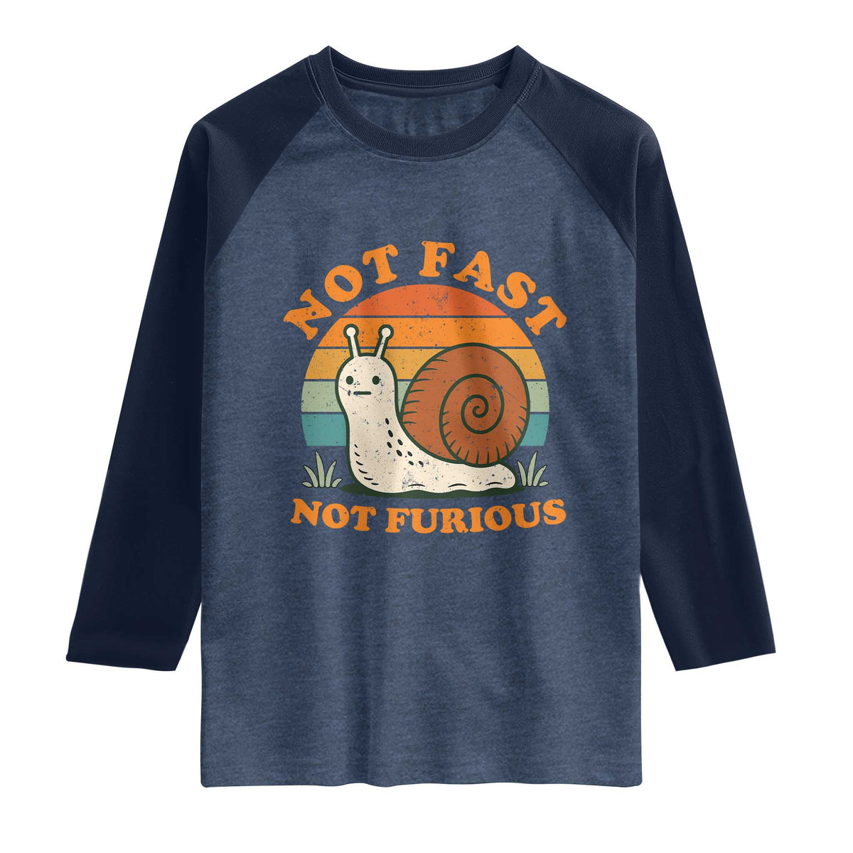Funny Snail Introvert Slow Living Raglan Shirt Not Fast Not Furious Retro Sunset