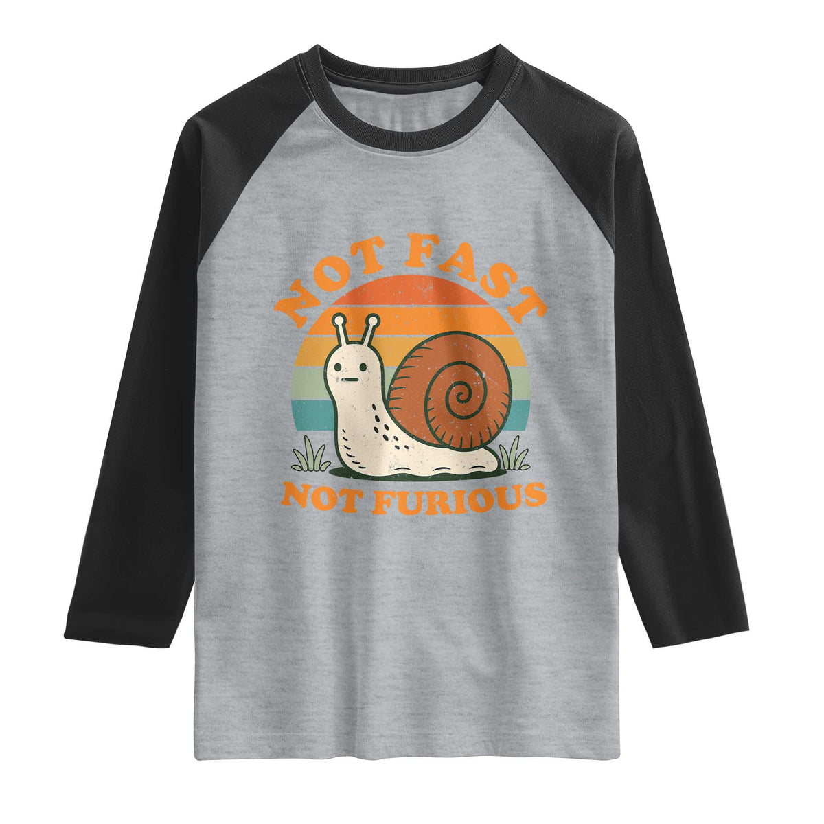 Funny Snail Introvert Slow Living Raglan Shirt Not Fast Not Furious Retro Sunset