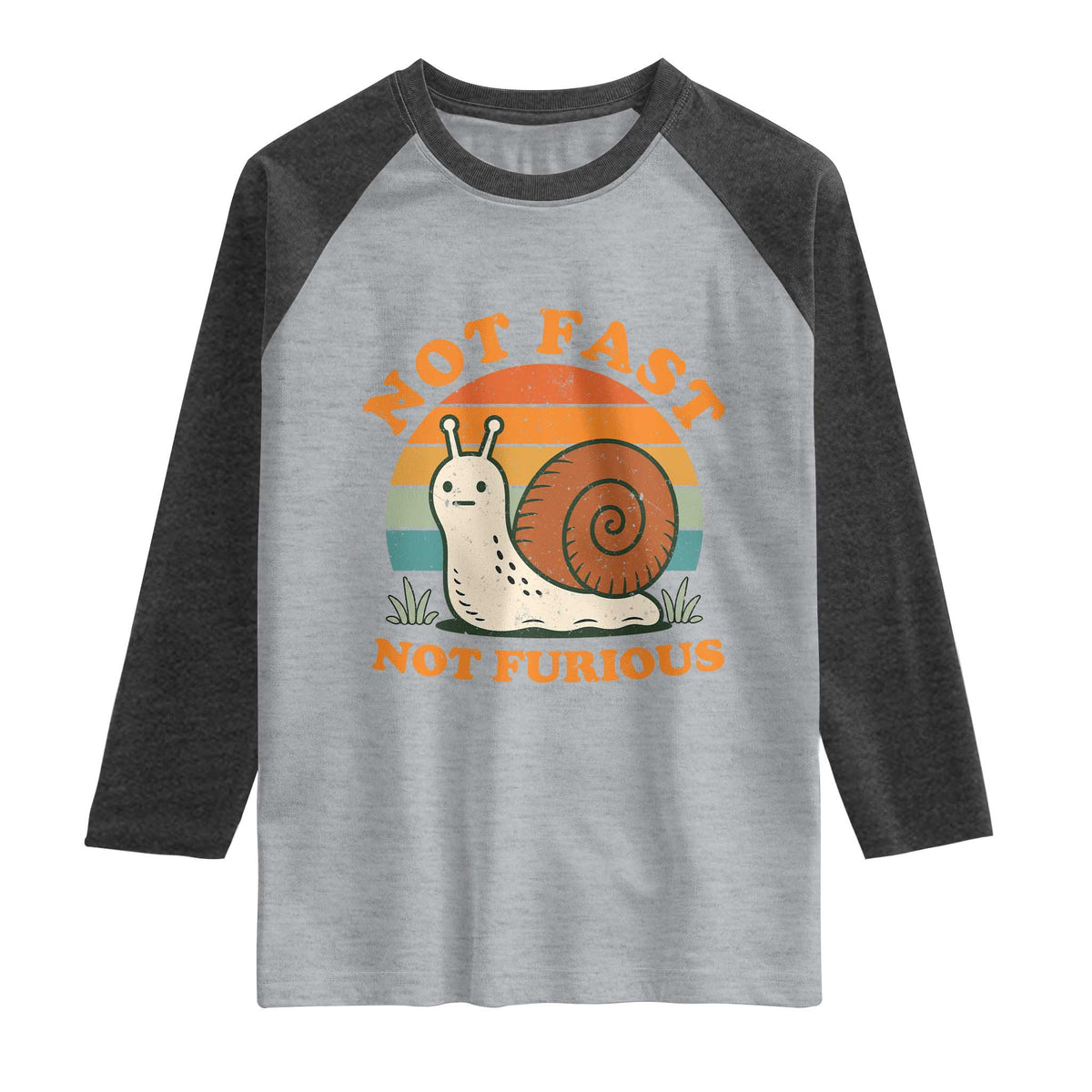 Funny Snail Introvert Slow Living Raglan Shirt Not Fast Not Furious Retro Sunset