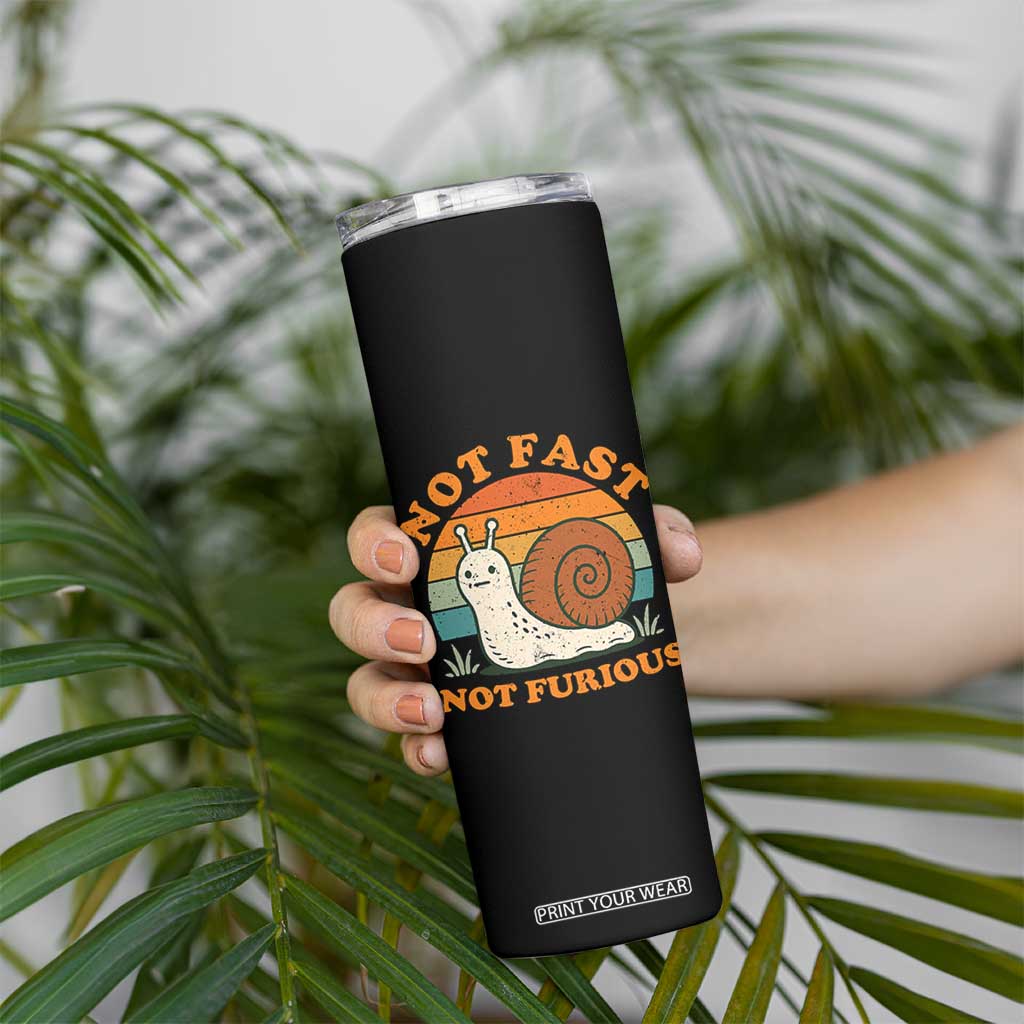 Funny Snail Introvert Slow Living Skinny Tumbler Not Fast Not Furious Retro Sunset