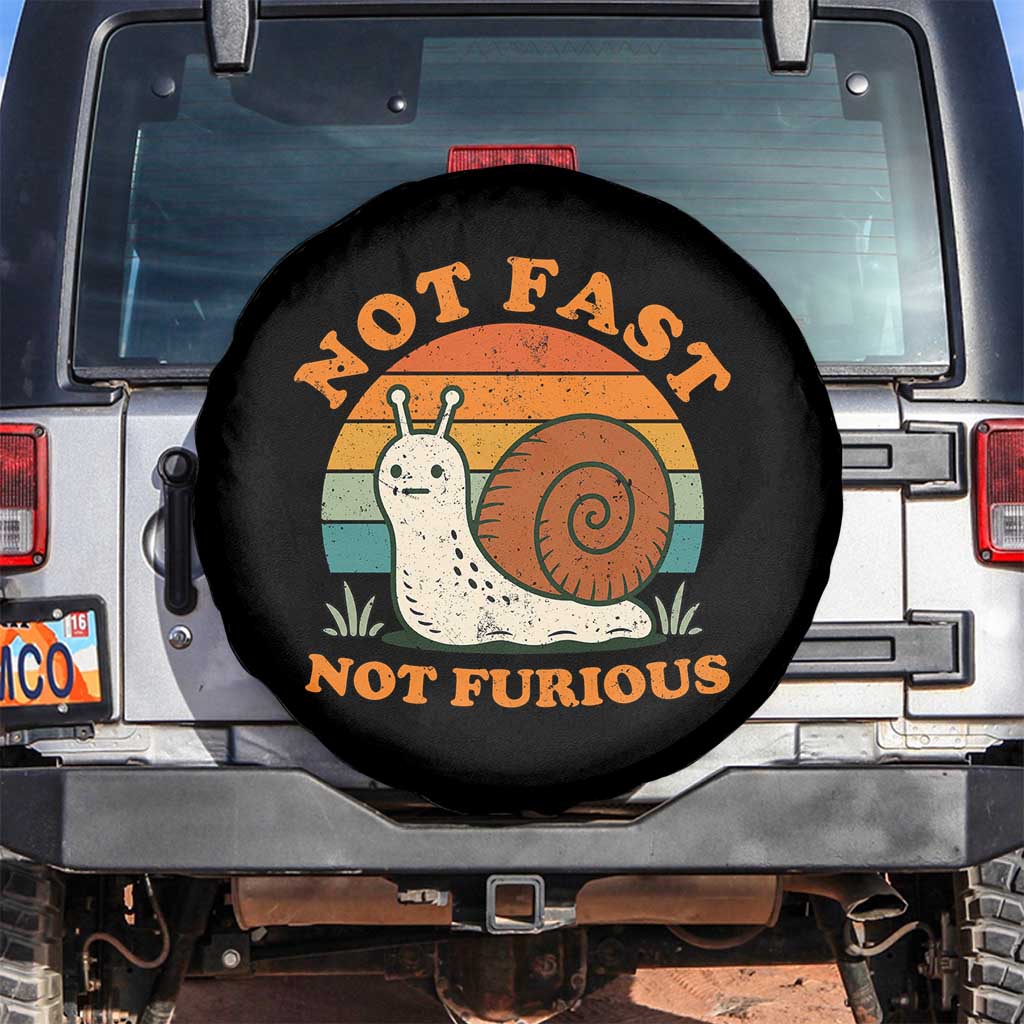 Funny Snail Introvert Slow Living Spare Tire Cover Not Fast Not Furious Retro Sunset TS02 No hole Black Print Your Wear