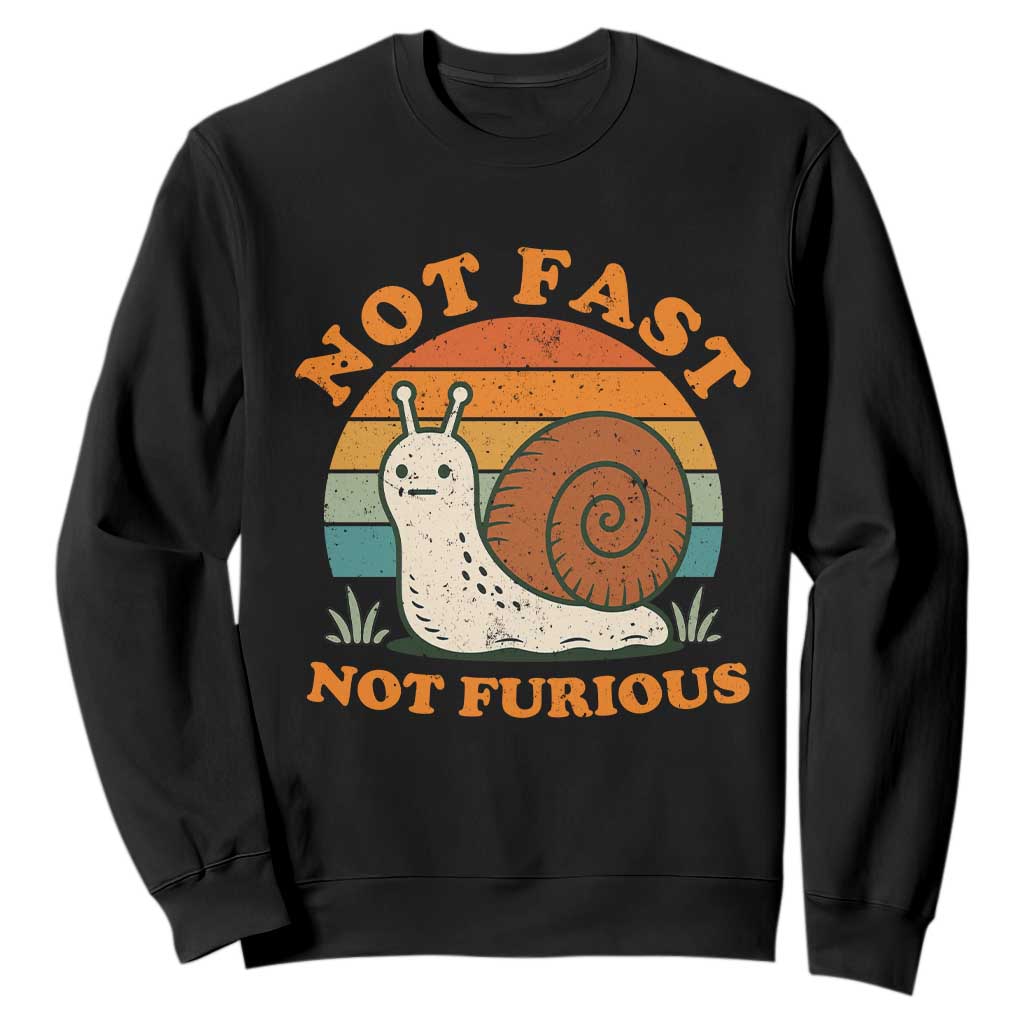 Funny Snail Introvert Slow Living Sweatshirt Not Fast Not Furious Retro Sunset TS02 Black Print Your Wear