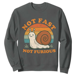 Funny Snail Introvert Slow Living Sweatshirt Not Fast Not Furious Retro Sunset