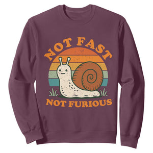 Funny Snail Introvert Slow Living Sweatshirt Not Fast Not Furious Retro Sunset