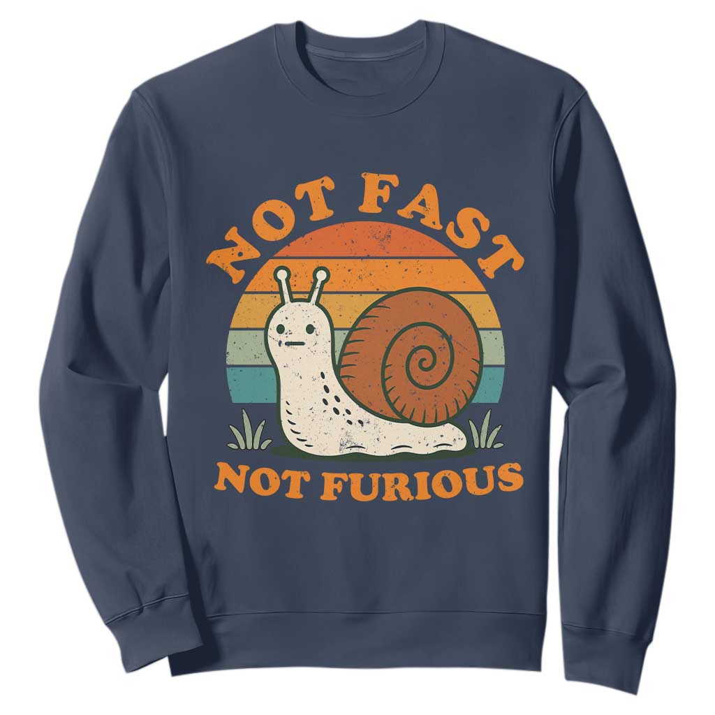 Funny Snail Introvert Slow Living Sweatshirt Not Fast Not Furious Retro Sunset