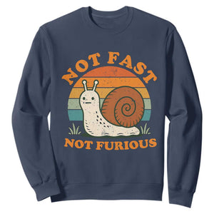 Funny Snail Introvert Slow Living Sweatshirt Not Fast Not Furious Retro Sunset