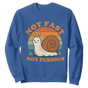 Funny Snail Introvert Slow Living Sweatshirt Not Fast Not Furious Retro Sunset