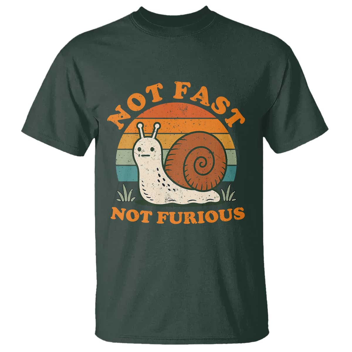 Funny Snail Introvert Slow Living T Shirt Not Fast Not Furious Retro Sunset