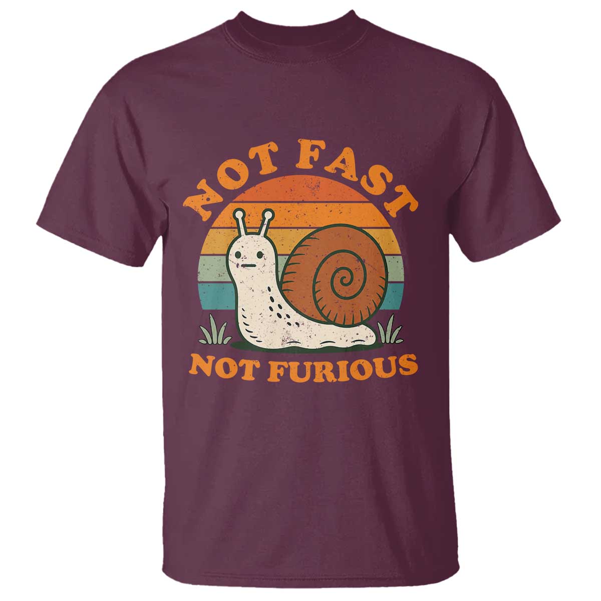 Funny Snail Introvert Slow Living T Shirt Not Fast Not Furious Retro Sunset